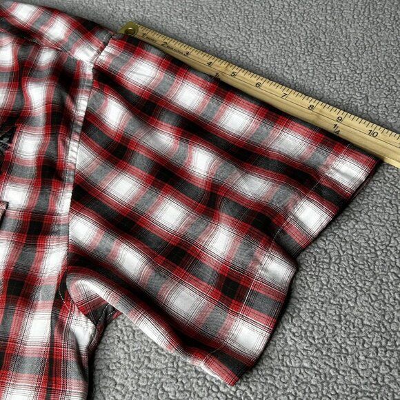 Dixxon Shirt Mens Large Red Black Plaid Hollywood IOMGIA Short Sleeve Button Up - Picture 11 of 13